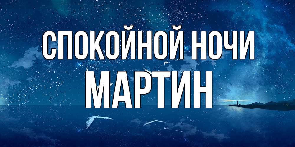 Открытка на каждый день с именем, Мартин Спокойной ночи птицы летят на фоне ночного неба Прикольная открытка с пожеланием онлайн скачать бесплатно 