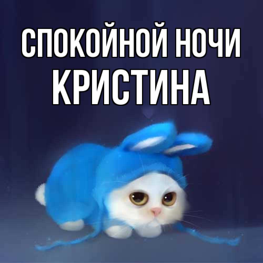 Открытка на каждый день с именем, Кристина Спокойной ночи кот в голубом костюме кролика с ушками Прикольная открытка с пожеланием онлайн скачать бесплатно 