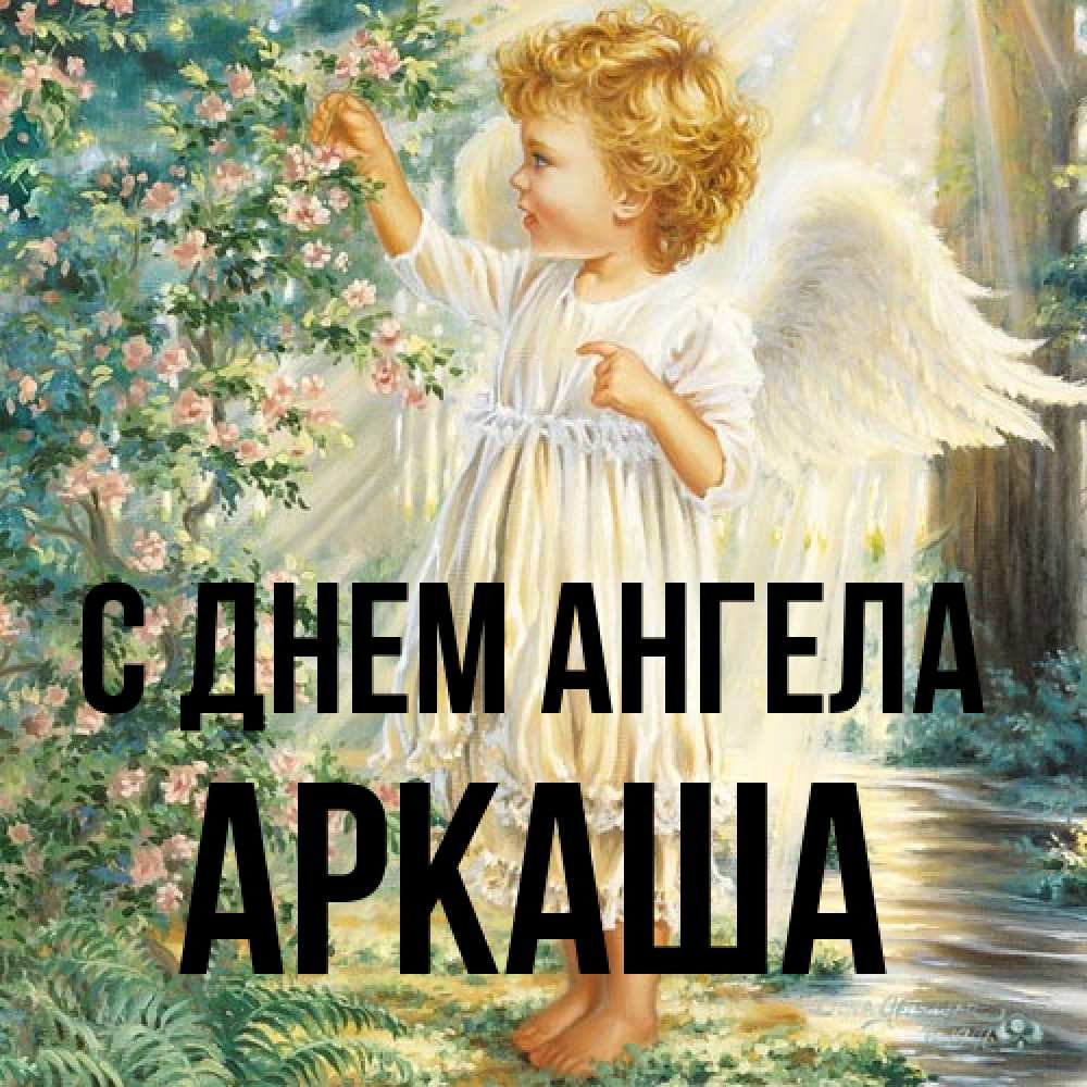 Открытка на каждый день с именем, Аркаша С днем ангела собирает цветы Прикольная открытка с пожеланием онлайн скачать бесплатно 