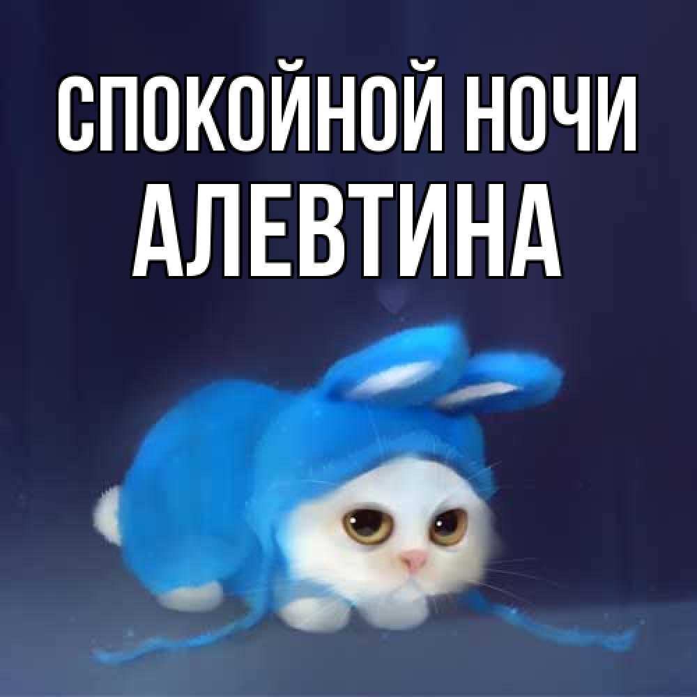 Открытка на каждый день с именем, Алевтина Спокойной ночи кот в голубом костюме кролика с ушками Прикольная открытка с пожеланием онлайн скачать бесплатно 
