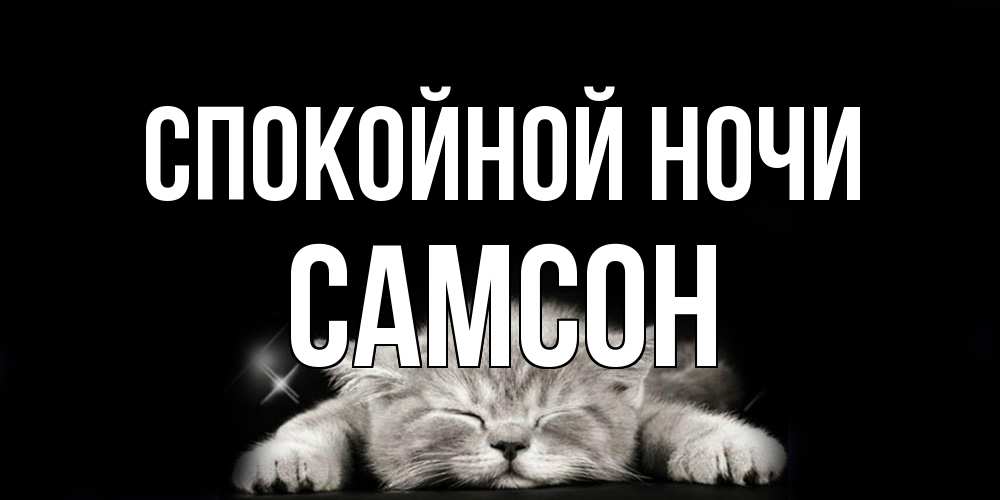Открытка на каждый день с именем, Самсон Спокойной ночи спящий котик Прикольная открытка с пожеланием онлайн скачать бесплатно 