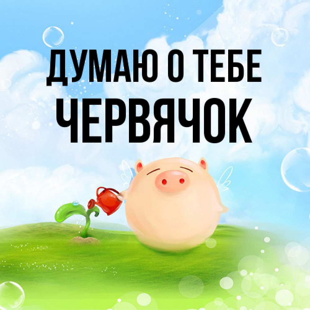 Открытка на каждый день с именем, Червячок Думаю о тебе позитивная свинюшка Прикольная открытка с пожеланием онлайн скачать бесплатно 