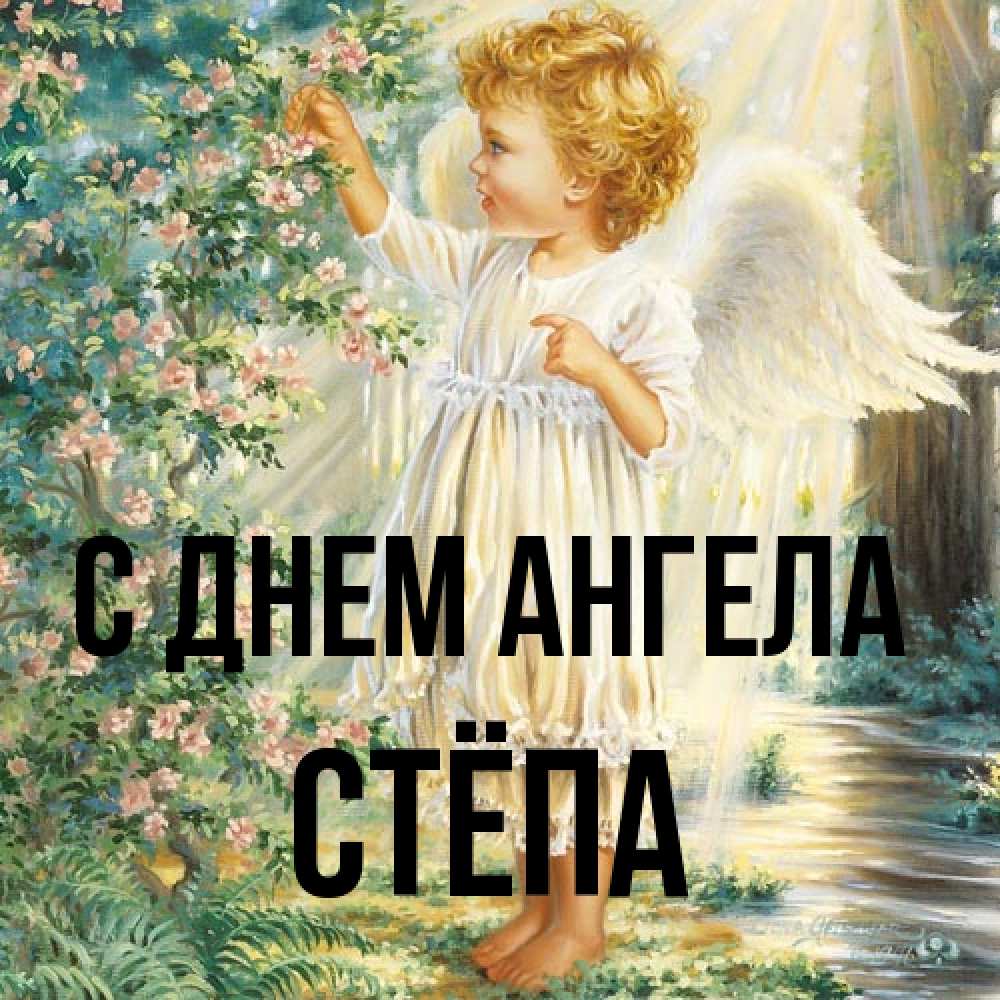 Открытка на каждый день с именем, Стёпа С днем ангела собирает цветы Прикольная открытка с пожеланием онлайн скачать бесплатно 