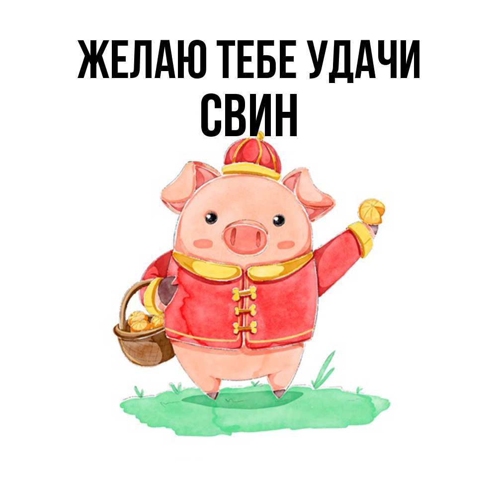 Открытка на каждый день с именем, Свин Желаю тебе удачи поросенок Прикольная открытка с пожеланием онлайн скачать бесплатно 