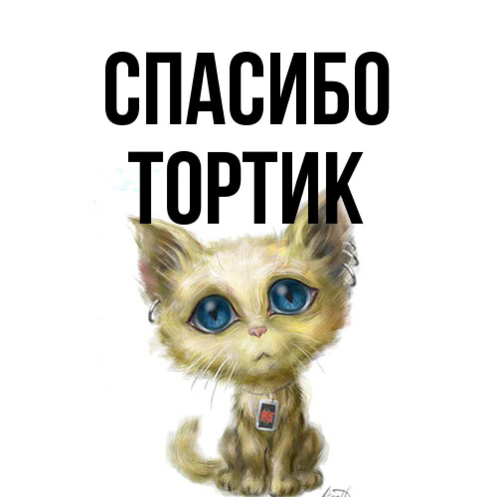 Открытка на каждый день с именем, Тортик Спасибо рисованный кот благодарит вас Прикольная открытка с пожеланием онлайн скачать бесплатно 