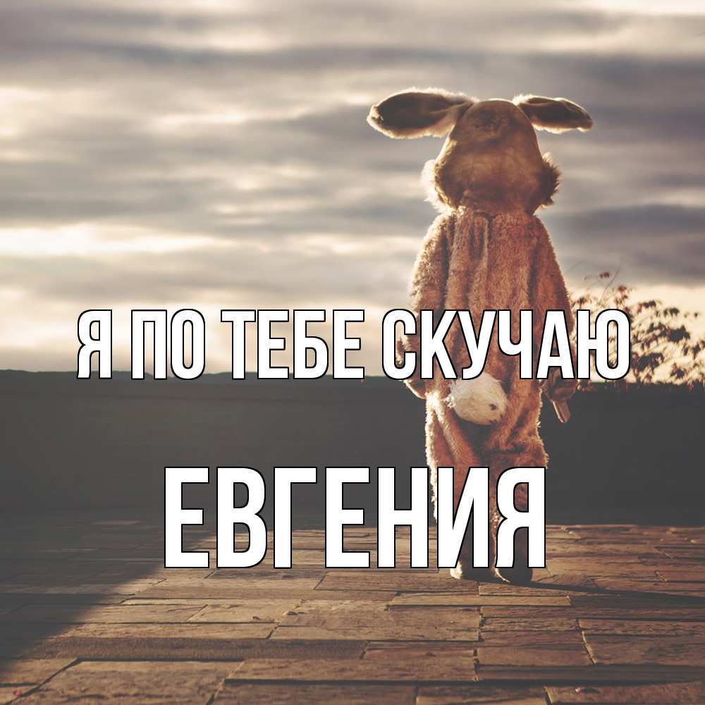 Открытка на каждый день с именем, Евгения Я по тебе скучаю даже в костюме зайца Прикольная открытка с пожеланием онлайн скачать бесплатно 