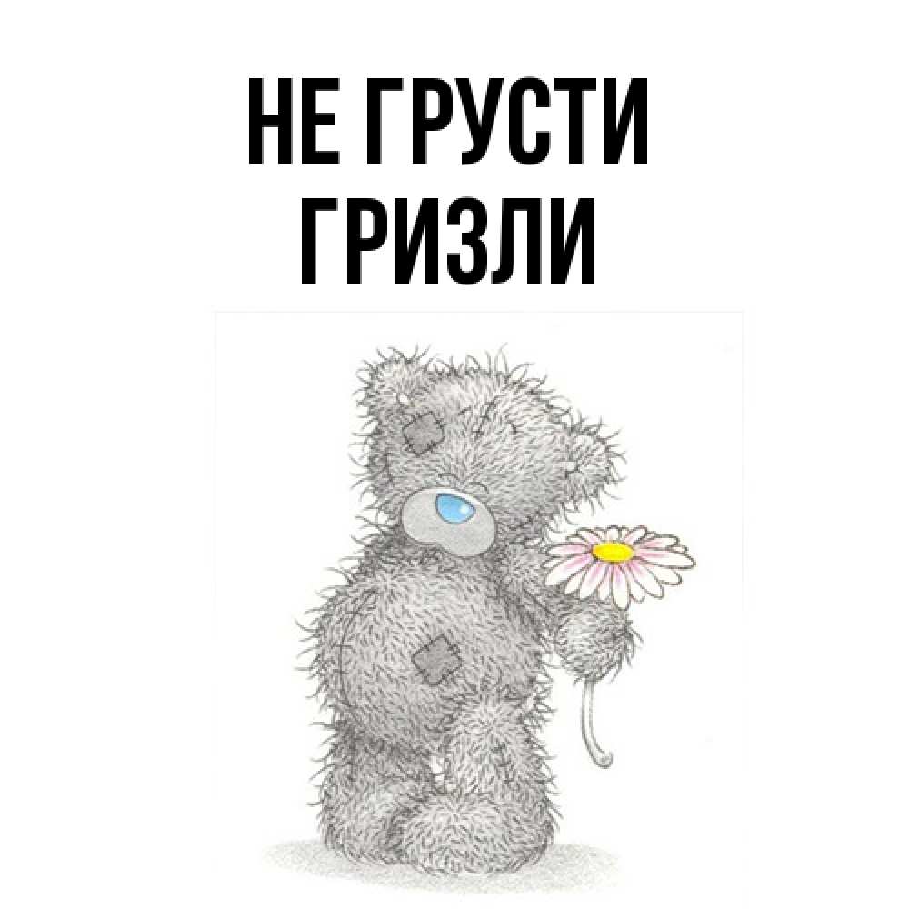 Открытка на каждый день с именем, Гризли Не грусти Плюшевый медвежонок с заплатками Прикольная открытка с пожеланием онлайн скачать бесплатно 