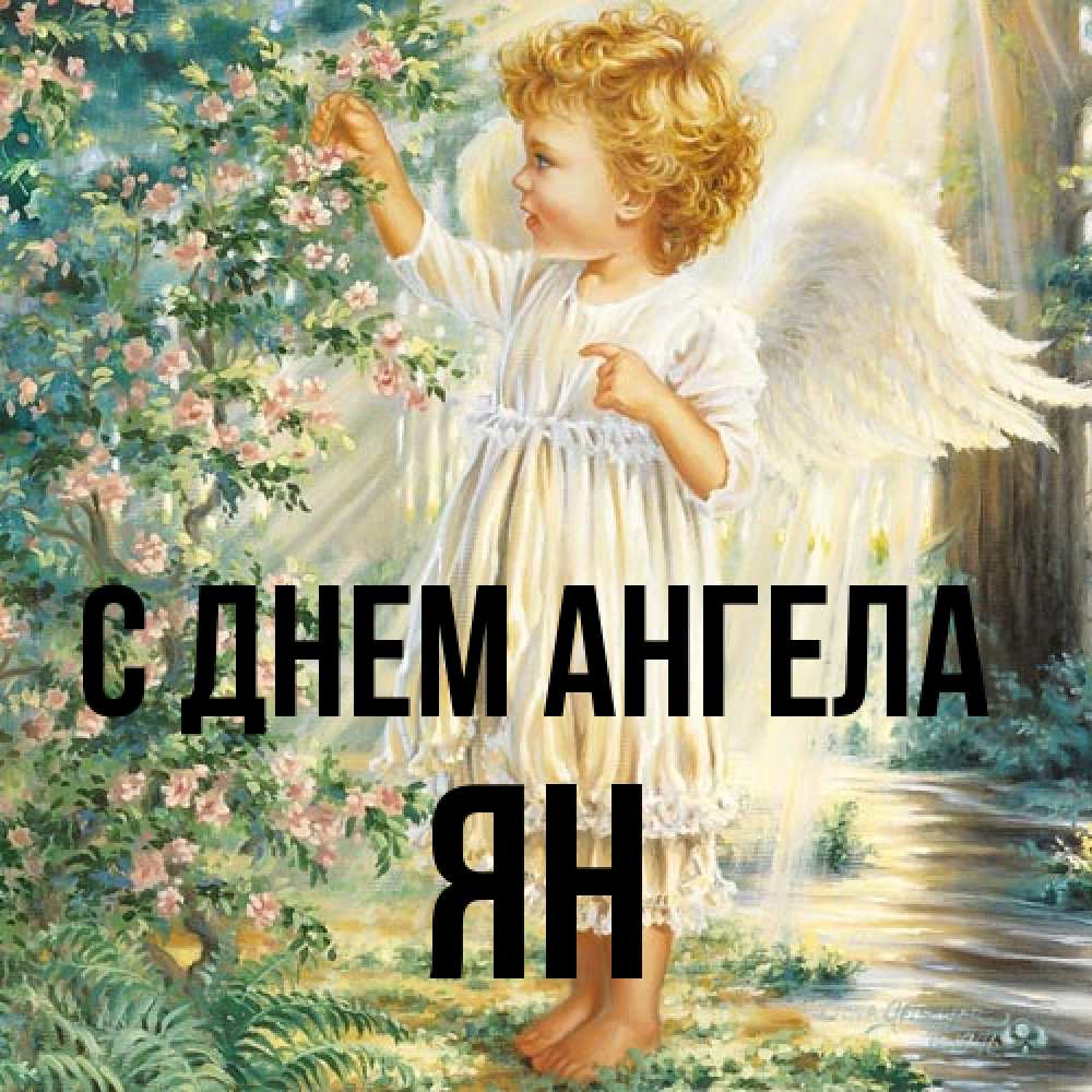 Открытка на каждый день с именем, Ян С днем ангела собирает цветы Прикольная открытка с пожеланием онлайн скачать бесплатно 