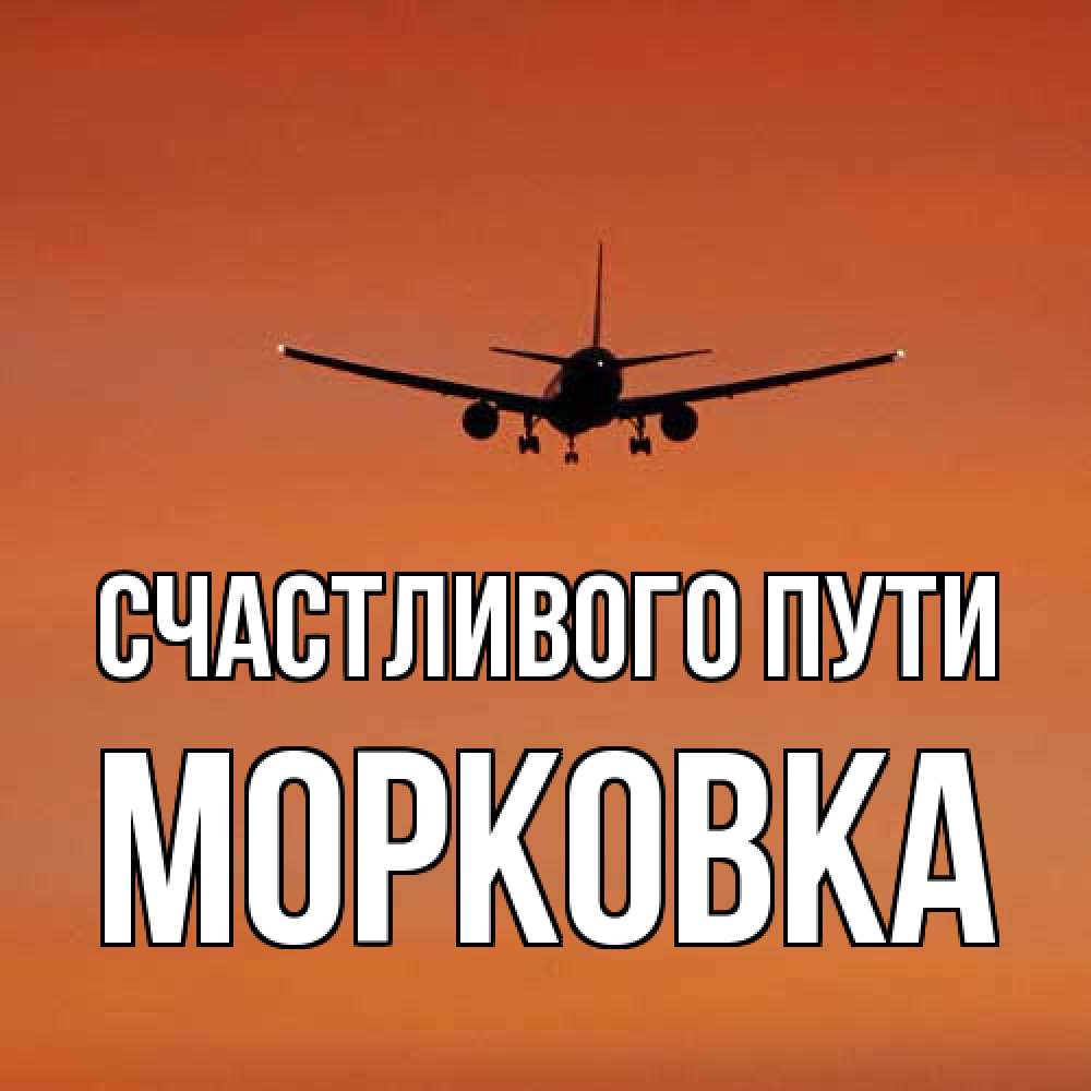 Открытка на каждый день с именем, морковка Счастливого пути силуэт самолета Прикольная открытка с пожеланием онлайн скачать бесплатно 