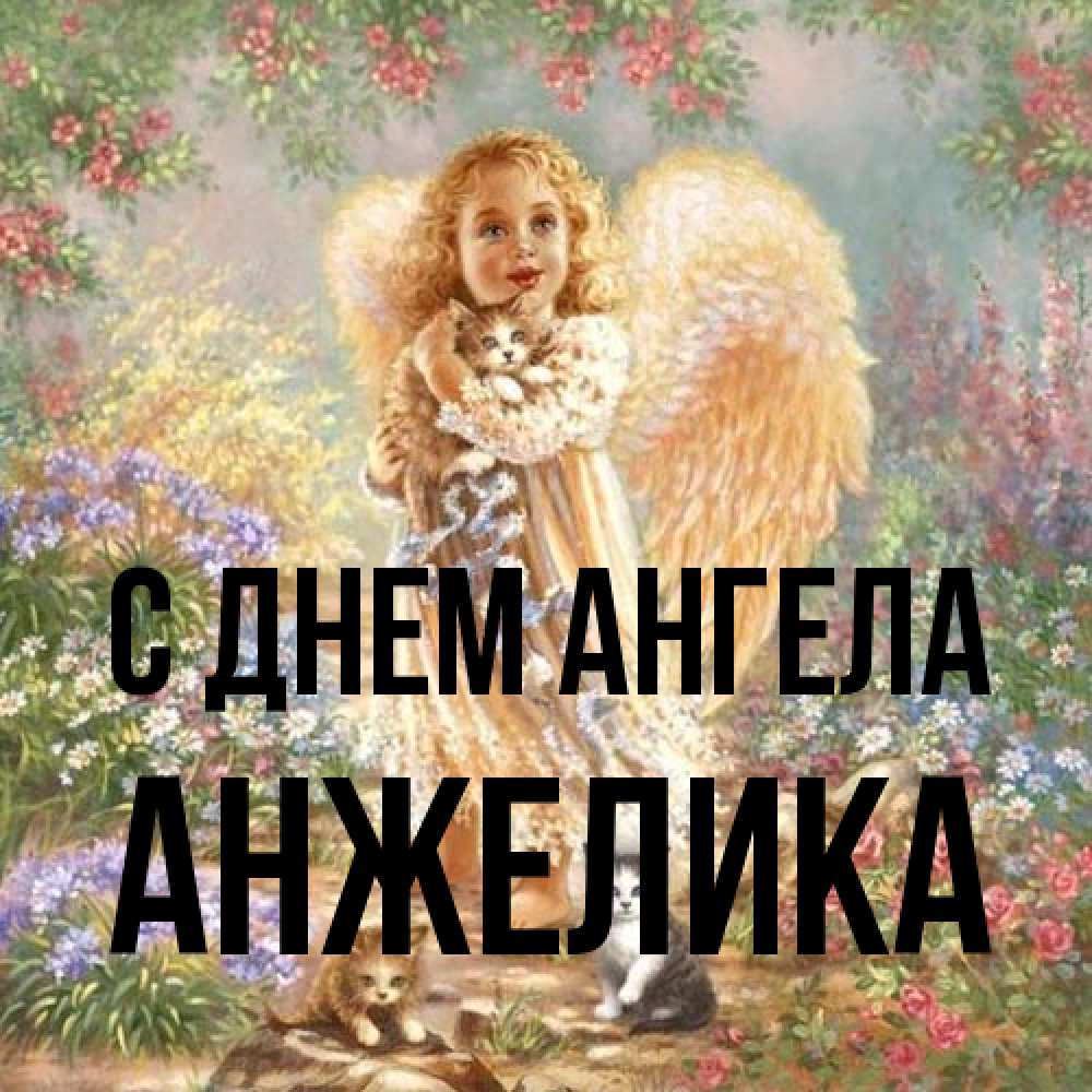 Открытка на каждый день с именем, Анжелика С днем ангела держит котенка Прикольная открытка с пожеланием онлайн скачать бесплатно 