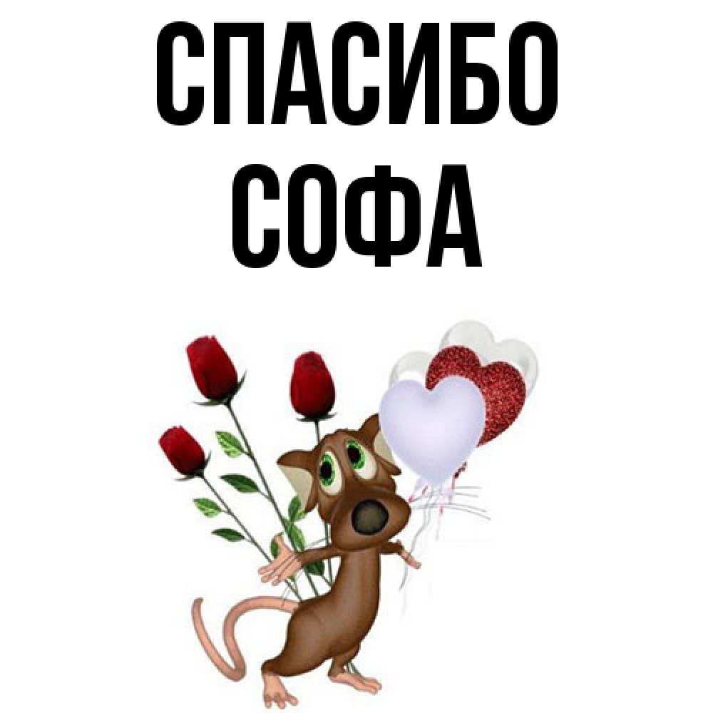 Открытка на каждый день с именем, Софа Спасибо песик с шариками в форме сердец Прикольная открытка с пожеланием онлайн скачать бесплатно 