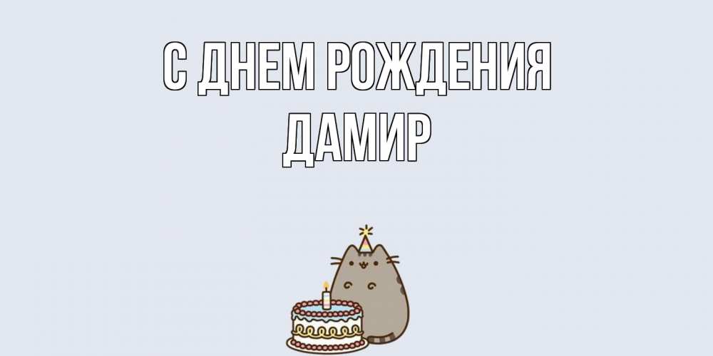 Открытка на каждый день с именем, Дамир С днем рождения кот, торт Прикольная открытка с пожеланием онлайн скачать бесплатно 