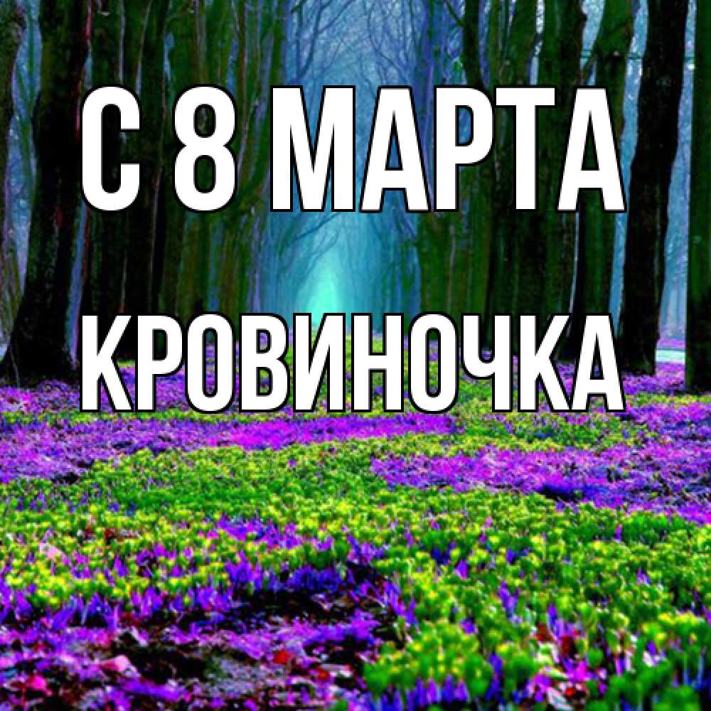Открытка на каждый день с именем, кровиночка C 8 МАРТА фиолетовые цветы в лесу 1 Прикольная открытка с пожеланием онлайн скачать бесплатно 