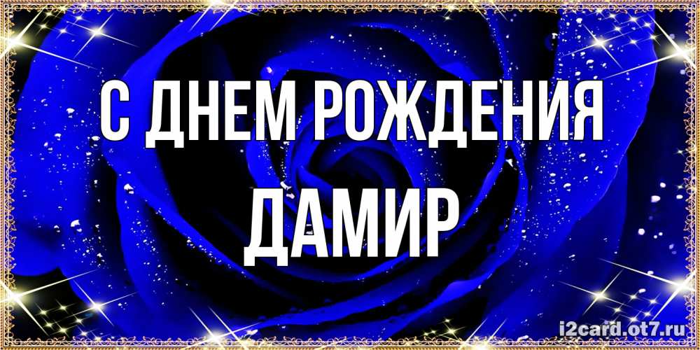 Открытка на каждый день с именем, Дамир С днем рождения голубые цветы в росе Прикольная открытка с пожеланием онлайн скачать бесплатно 
