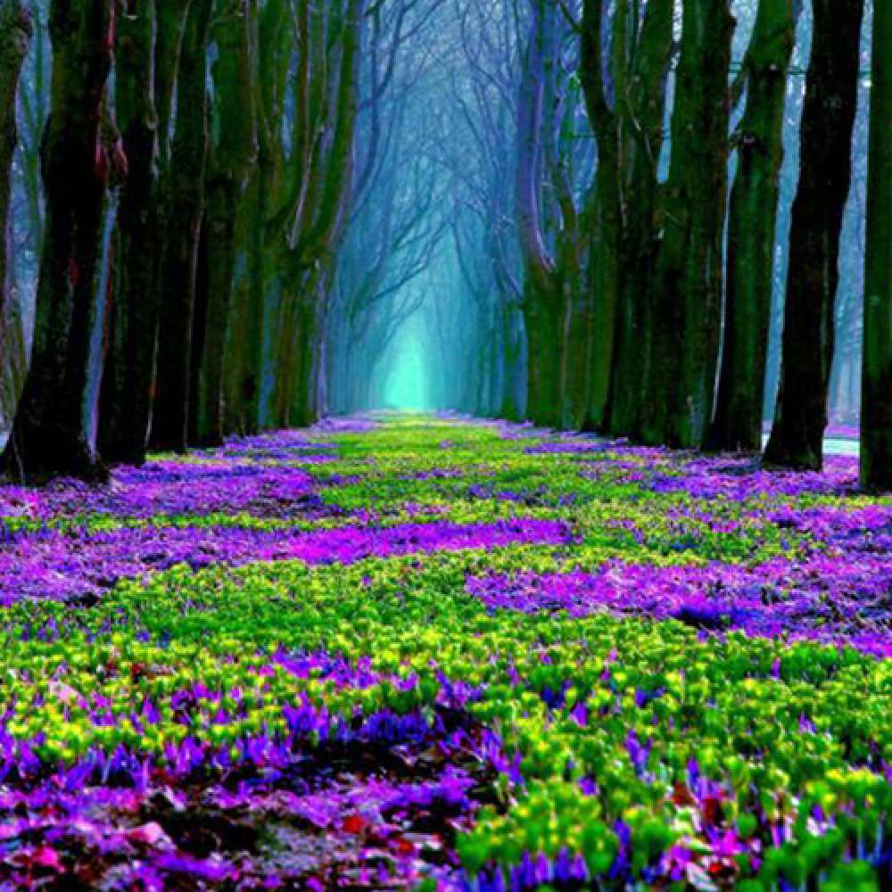 Открытка на каждый день с именем, Таня C 8 МАРТА фиолетовые цветы в лесу 1 Прикольная открытка с пожеланием онлайн скачать бесплатно 