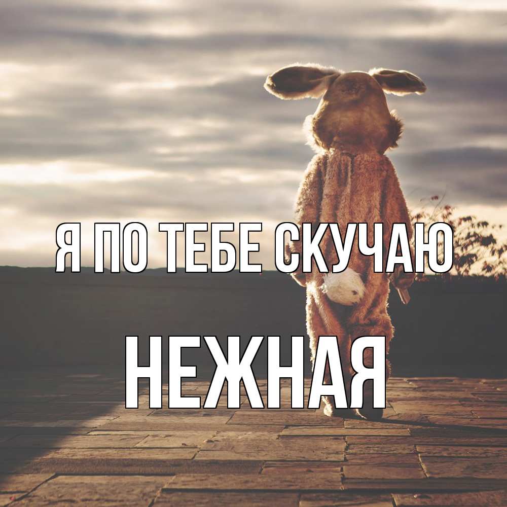 Открытка на каждый день с именем, Нежная Я по тебе скучаю даже в костюме зайца Прикольная открытка с пожеланием онлайн скачать бесплатно 