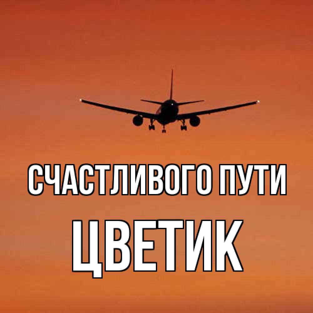 Открытка на каждый день с именем, цветик Счастливого пути силуэт самолета Прикольная открытка с пожеланием онлайн скачать бесплатно 