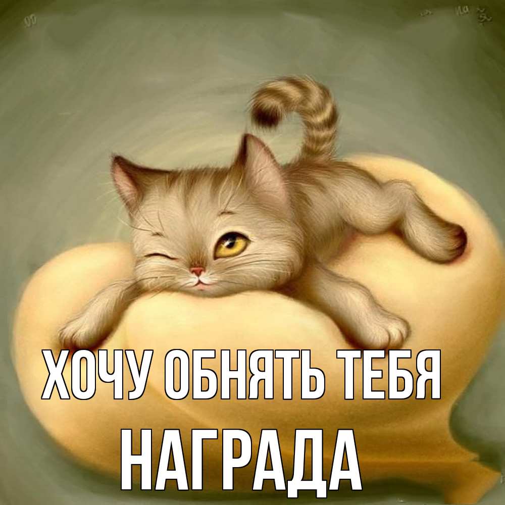 Открытка на каждый день с именем, Награда Хочу обнять тебя кошечка Прикольная открытка с пожеланием онлайн скачать бесплатно 