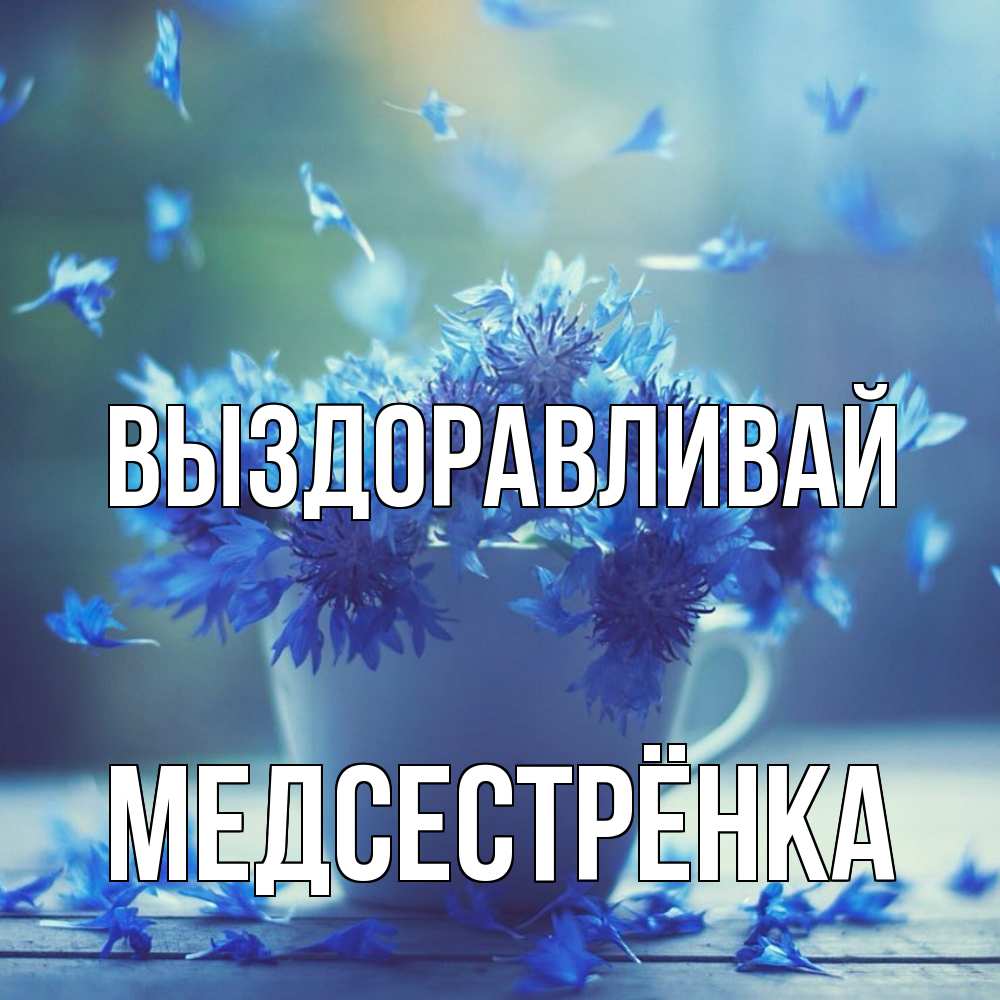 Открытка на каждый день с именем, Медсестрёнка Выздоравливай кружка с зельем и цветами Прикольная открытка с пожеланием онлайн скачать бесплатно 