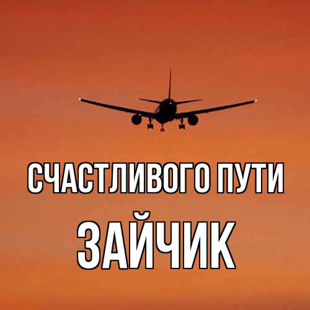 Открытка на каждый день с именем, зайчик Счастливого пути силуэт самолета Прикольная открытка с пожеланием онлайн скачать бесплатно 