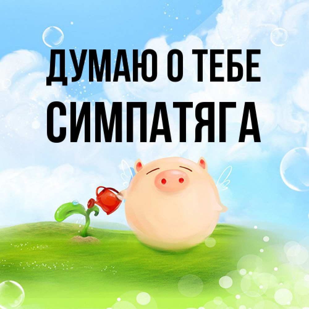 Открытка на каждый день с именем, Симпатяга Думаю о тебе позитивная свинюшка Прикольная открытка с пожеланием онлайн скачать бесплатно 