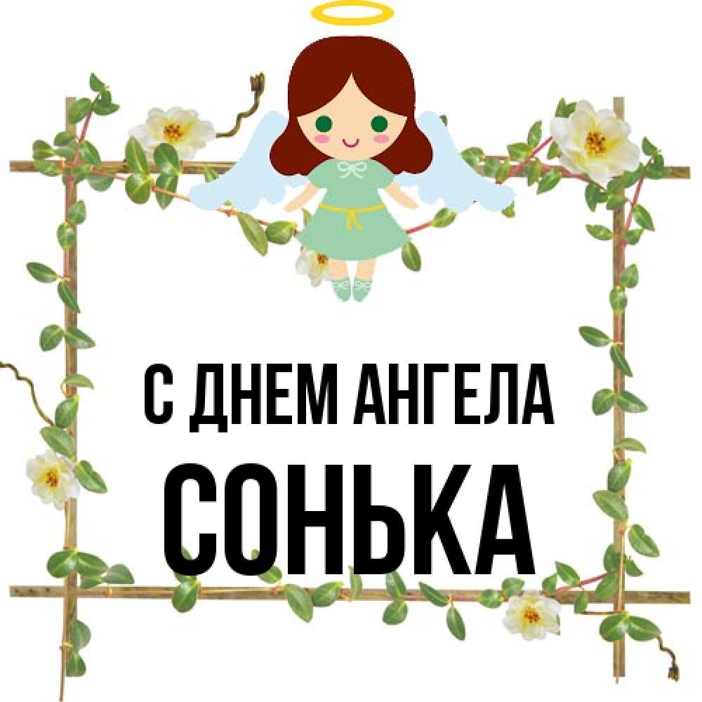 Открытка на каждый день с именем, Сонька С днем ангела Ангел с нимбом Прикольная открытка с пожеланием онлайн скачать бесплатно 
