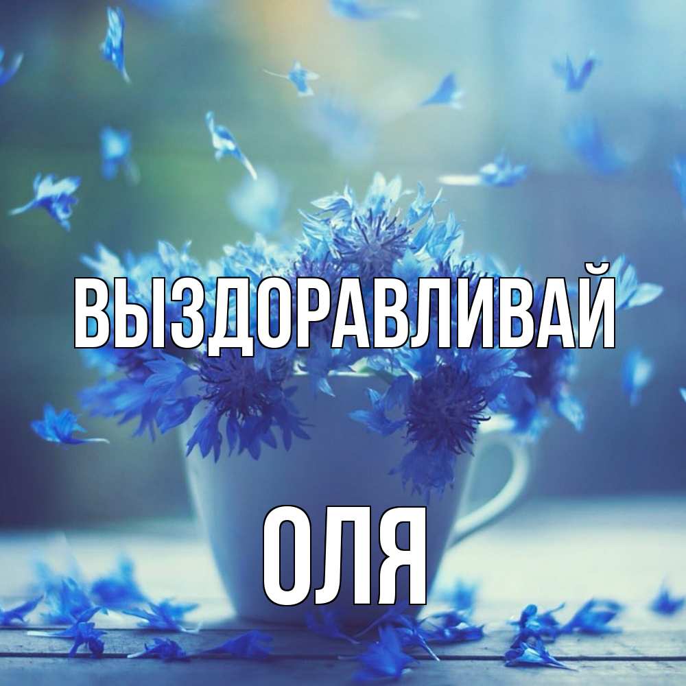 Открытка на каждый день с именем, Оля Выздоравливай кружка с зельем и цветами Прикольная открытка с пожеланием онлайн скачать бесплатно 