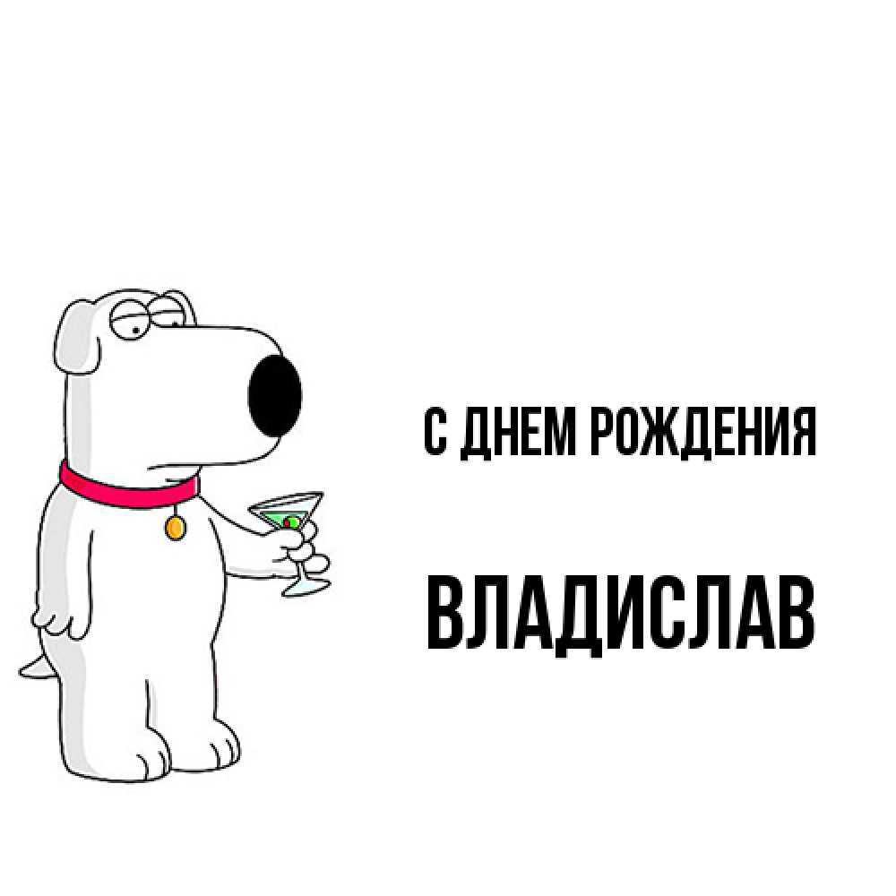 Открытка на каждый день с именем, Владислав С днем рождения песик с оливками Прикольная открытка с пожеланием онлайн скачать бесплатно 
