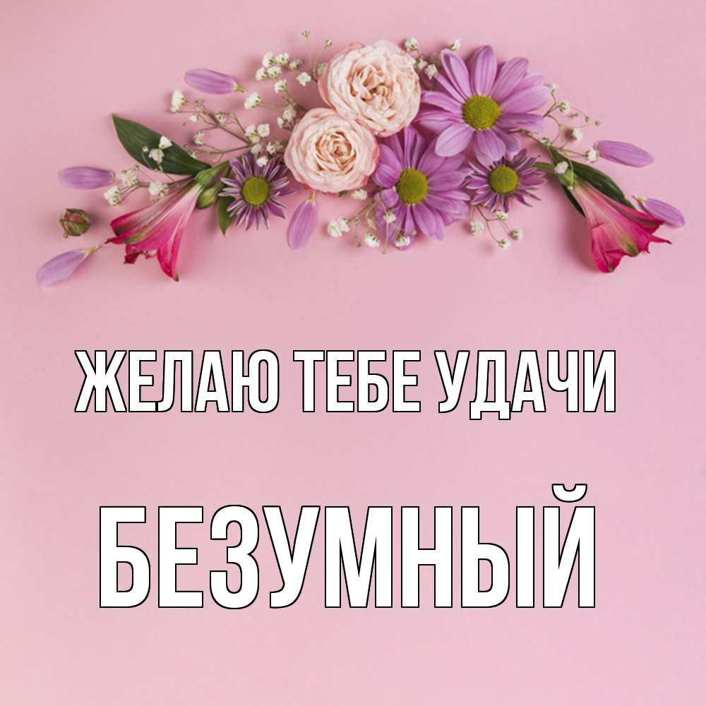 Открытка на каждый день с именем, Безумный Желаю тебе удачи розовый фон Прикольная открытка с пожеланием онлайн скачать бесплатно 