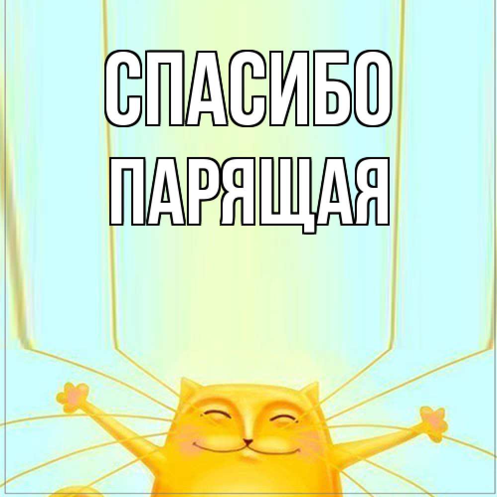 Открытка на каждый день с именем, Парящая Спасибо кот с усами благодарит Прикольная открытка с пожеланием онлайн скачать бесплатно 