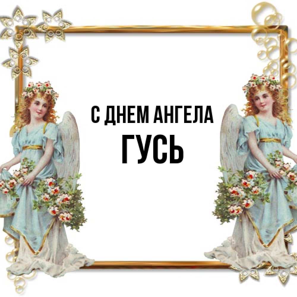 Открытка на каждый день с именем, Гусь С днем ангела рамочка из золота и ангелы Прикольная открытка с пожеланием онлайн скачать бесплатно 
