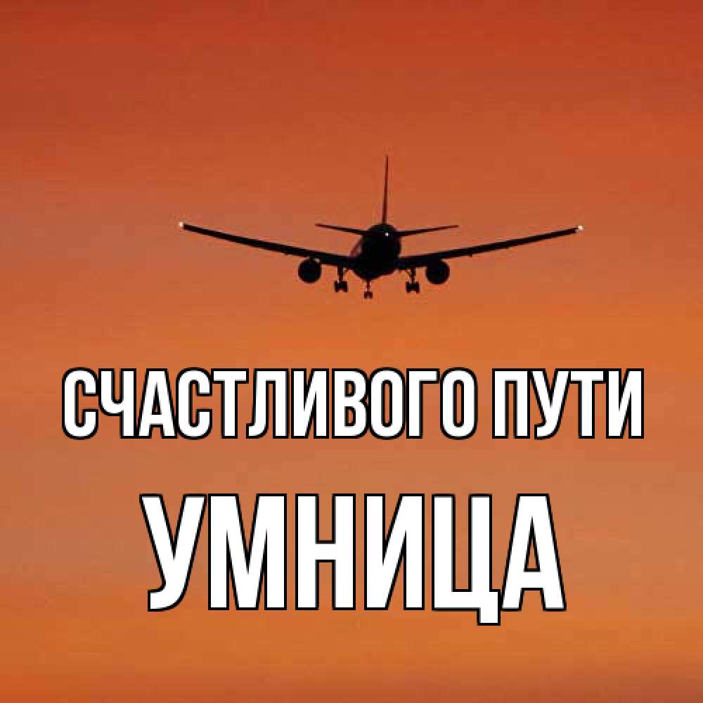 Открытка на каждый день с именем, Умница Счастливого пути силуэт самолета Прикольная открытка с пожеланием онлайн скачать бесплатно 