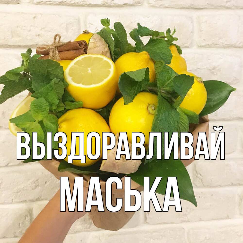 Открытка на каждый день с именем, Маська Выздоравливай витамины Прикольная открытка с пожеланием онлайн скачать бесплатно 