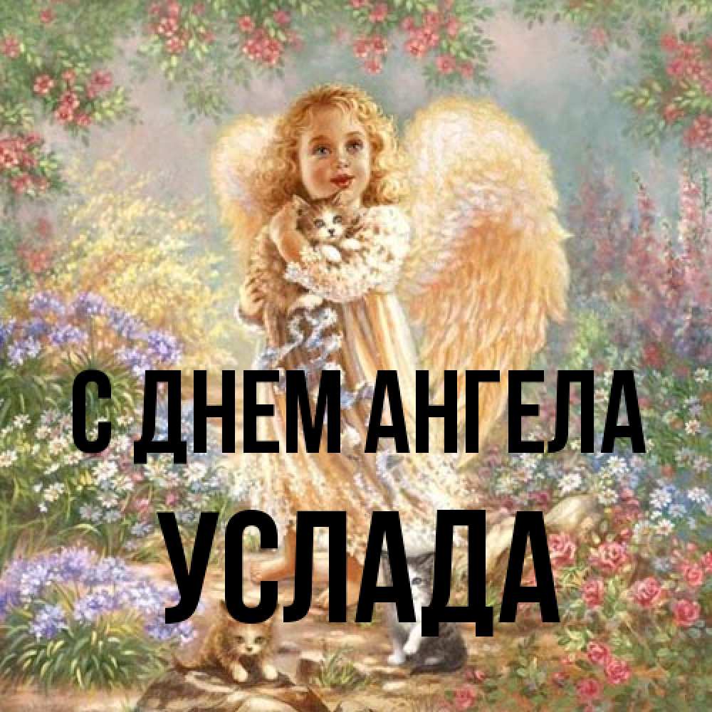 Открытка на каждый день с именем, услада С днем ангела держит котенка Прикольная открытка с пожеланием онлайн скачать бесплатно 