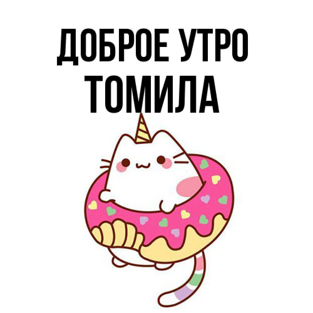 Открытка на каждый день с именем, Томила Доброе утро кот в бублике Прикольная открытка с пожеланием онлайн скачать бесплатно 