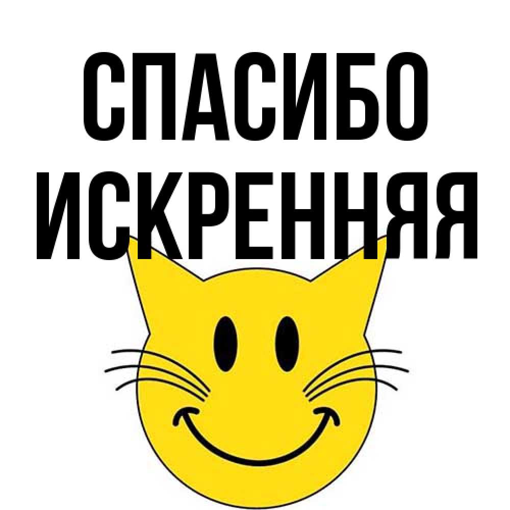 Открытка на каждый день с именем, Искренняя Спасибо улыбающийся смайл кот Прикольная открытка с пожеланием онлайн скачать бесплатно 