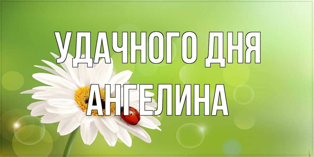 Открытка на каждый день с именем, Ангелина Удачного дня зеленый фон и ромашка Прикольная открытка с пожеланием онлайн скачать бесплатно 