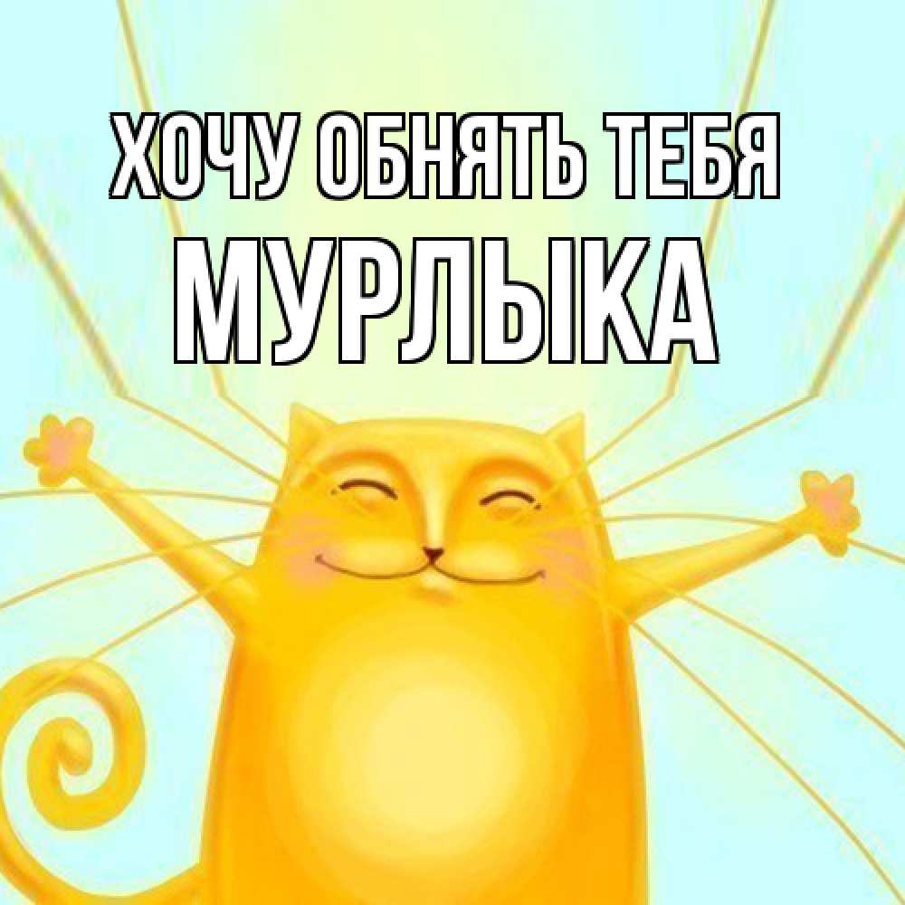 Открытка на каждый день с именем, мурлыка Хочу обнять тебя солнечный обнимашечный кот Прикольная открытка с пожеланием онлайн скачать бесплатно 