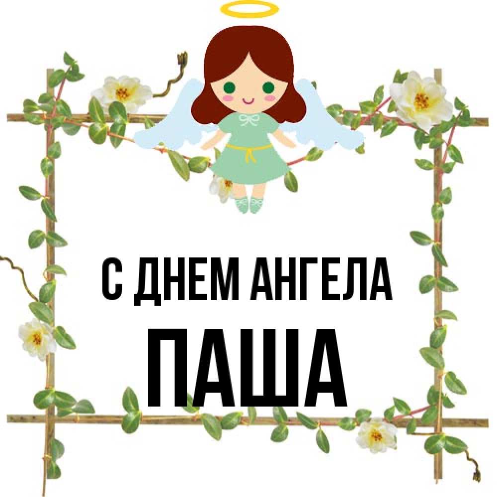 Открытка на каждый день с именем, Паша С днем ангела Ангел с нимбом Прикольная открытка с пожеланием онлайн скачать бесплатно 