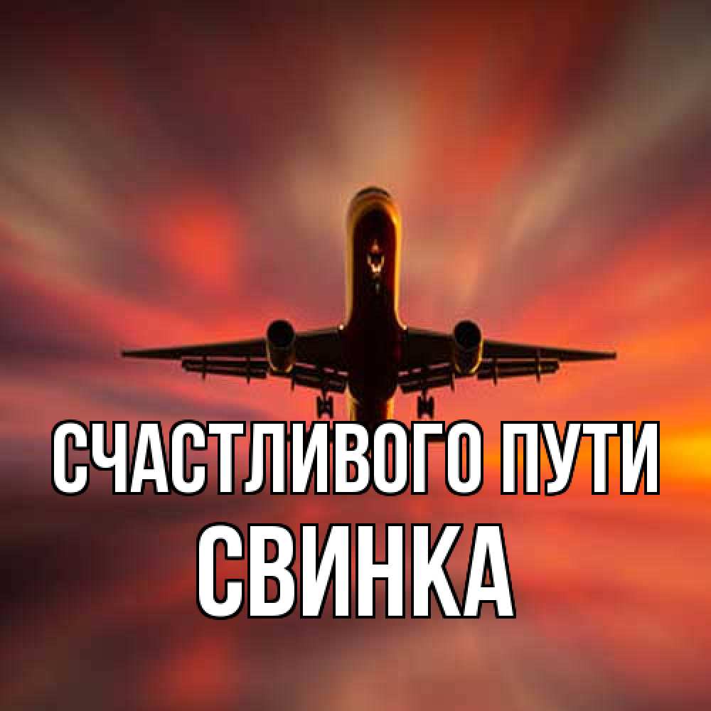 Открытка на каждый день с именем, Свинка Счастливого пути самолет набирает высоту Прикольная открытка с пожеланием онлайн скачать бесплатно 