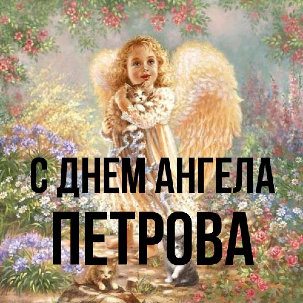 Открытка на каждый день с именем, Петрова С днем ангела держит котенка Прикольная открытка с пожеланием онлайн скачать бесплатно 