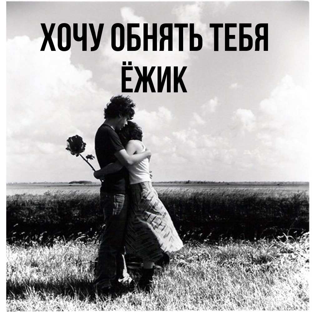 Открытка на каждый день с именем, Ёжик Хочу обнять тебя чернобелое фото Прикольная открытка с пожеланием онлайн скачать бесплатно 