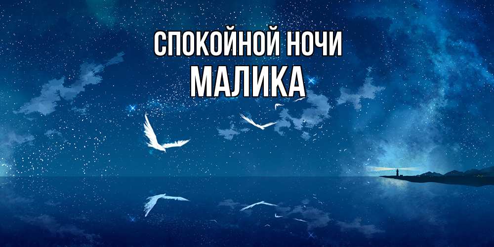 Открытка на каждый день с именем, Малика Спокойной ночи птицы летят на фоне ночного неба Прикольная открытка с пожеланием онлайн скачать бесплатно 