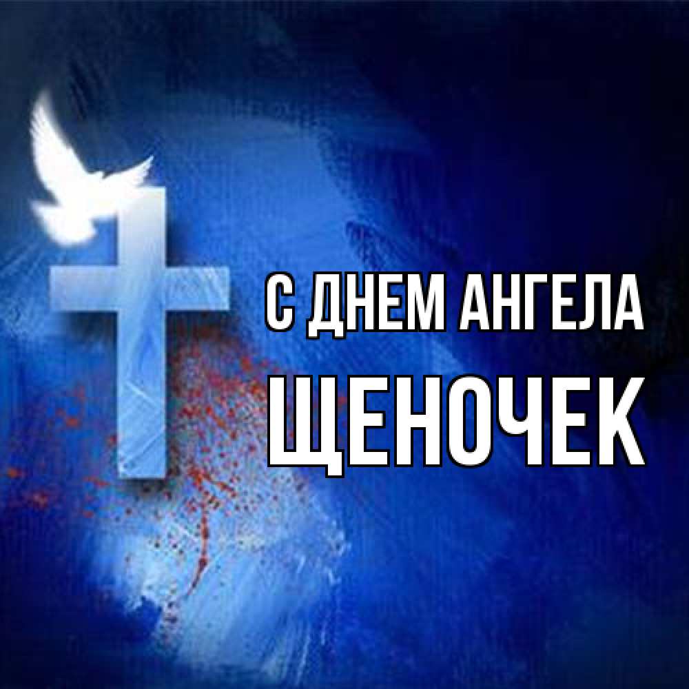 Открытка на каждый день с именем, Щеночек С днем ангела Синий фон и птица Прикольная открытка с пожеланием онлайн скачать бесплатно 