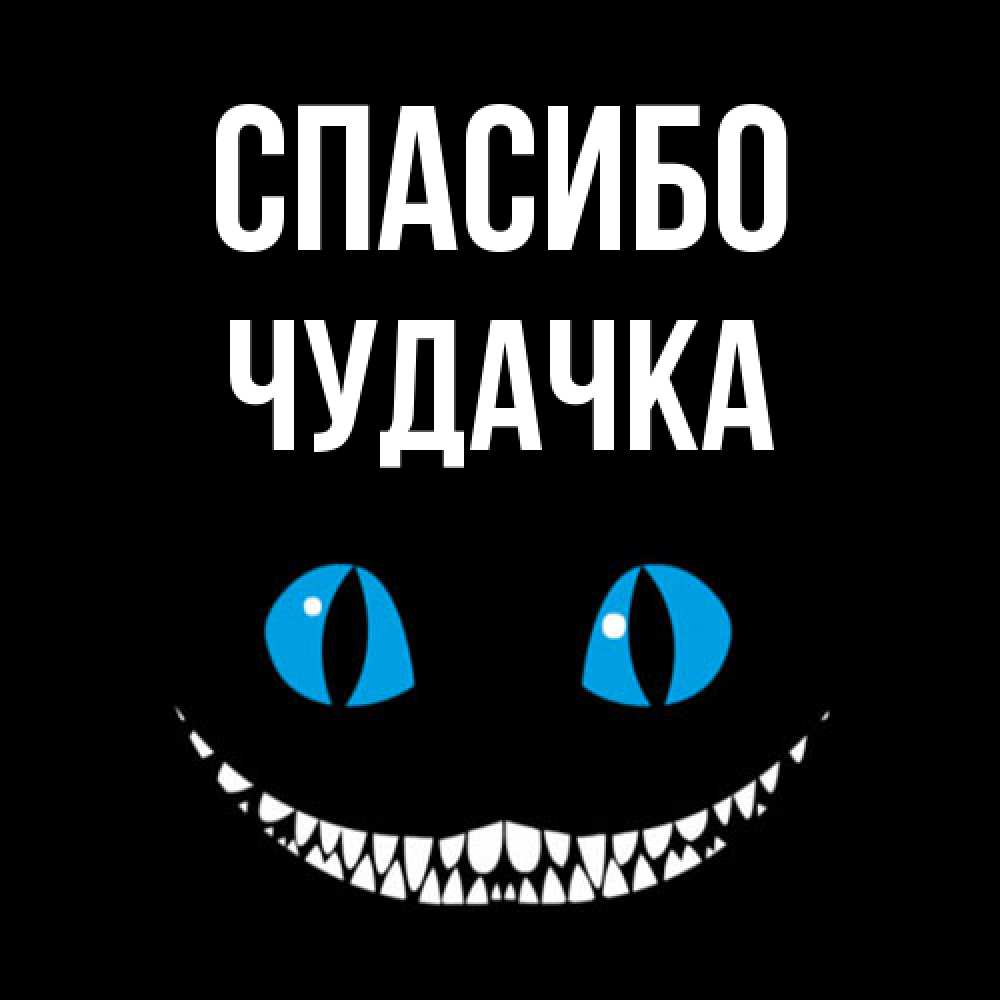 Открытка на каждый день с именем, Чудачка Спасибо благодарю от чеширика Прикольная открытка с пожеланием онлайн скачать бесплатно 