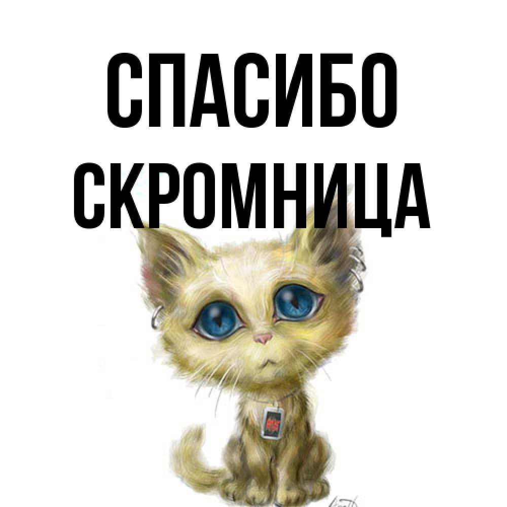 Открытка на каждый день с именем, Скромница Спасибо рисованный кот благодарит вас Прикольная открытка с пожеланием онлайн скачать бесплатно 