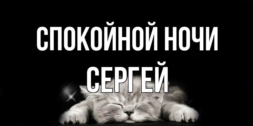 Открытка на каждый день с именем, Сергей Спокойной ночи спящий котик Прикольная открытка с пожеланием онлайн скачать бесплатно 