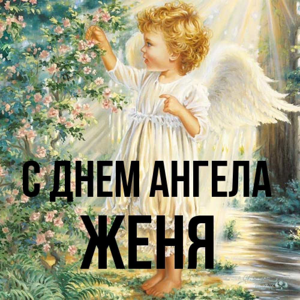 Открытка на каждый день с именем, Женя С днем ангела собирает цветы Прикольная открытка с пожеланием онлайн скачать бесплатно 