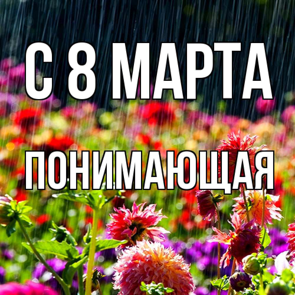 Открытка на каждый день с именем, Понимающая C 8 МАРТА цветы под дождиком к международному женскому дню Прикольная открытка с пожеланием онлайн скачать бесплатно 