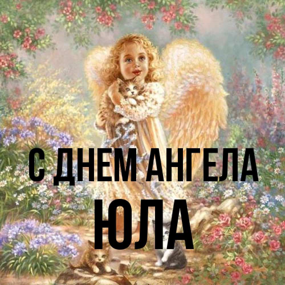 Открытка на каждый день с именем, юла С днем ангела держит котенка Прикольная открытка с пожеланием онлайн скачать бесплатно 